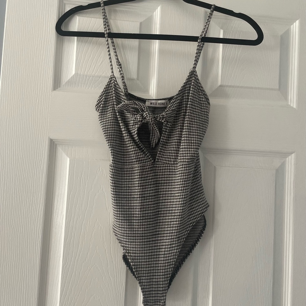 Checkered Tie front Body Suit